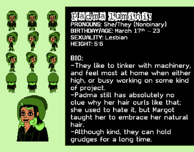 PRONOUNS: She/They (Nonbinary) BIRTHDAY/AGE: March 10th – 23 SEXUALITY: Lesbian HEIGHT: 5’6 BIO: -They like to tinker with machinery, and feel most at home when either high, or busy working on some kind of project.